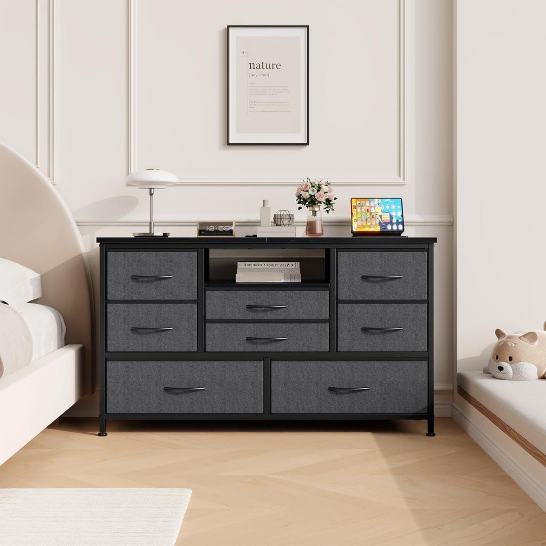 Commode Grise pour coin nuit 8 tiroirs