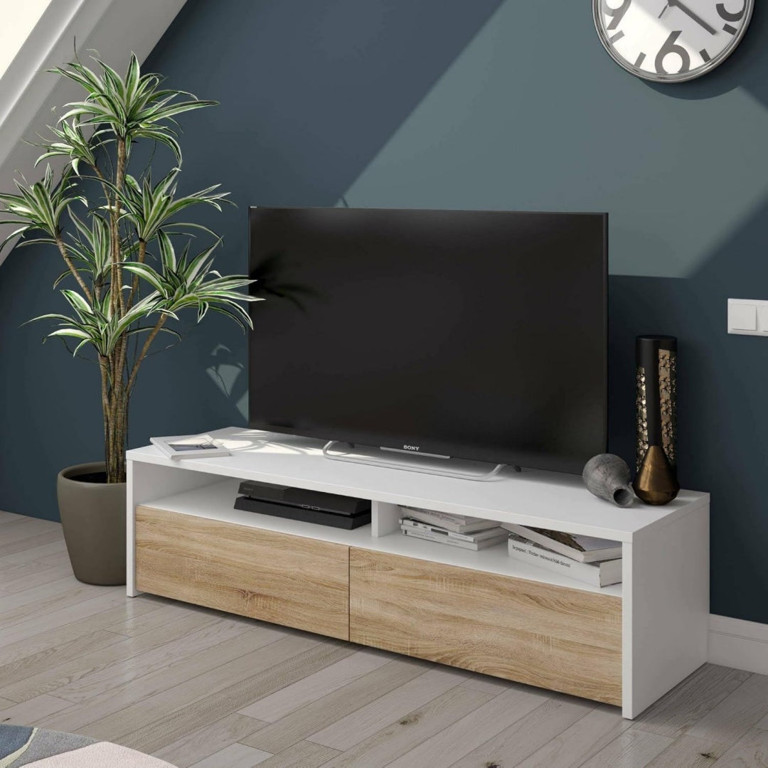 Meuble tele gris fonce metal, 130 cm de large a 2 portes