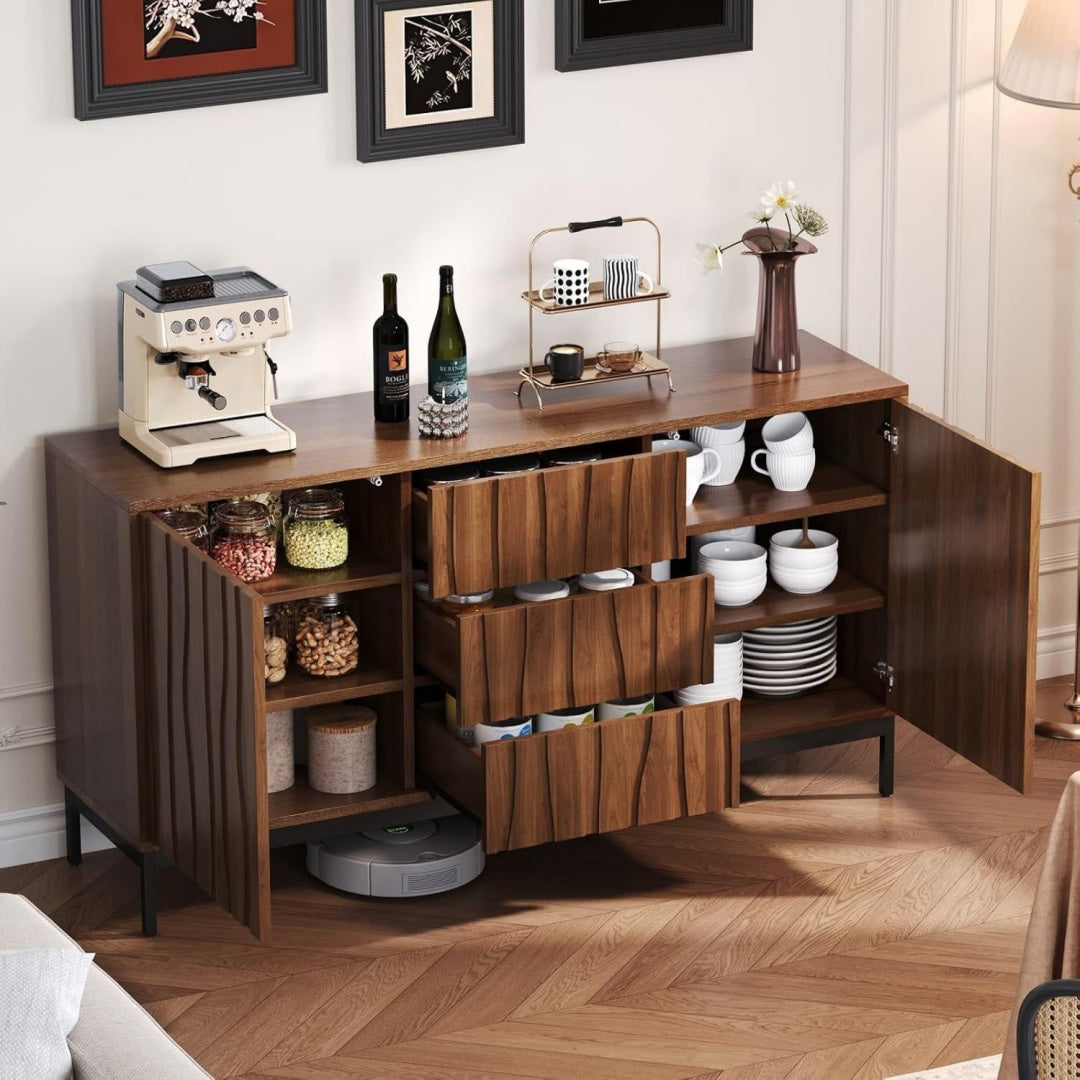 Enfilade rose avec 3 tiroirs et 2 portes, style industriel