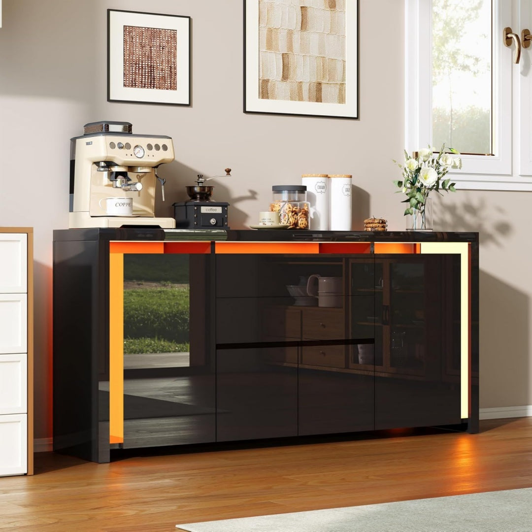 Buffet gris avec eclairage LED 35 x 160 x 75 cm