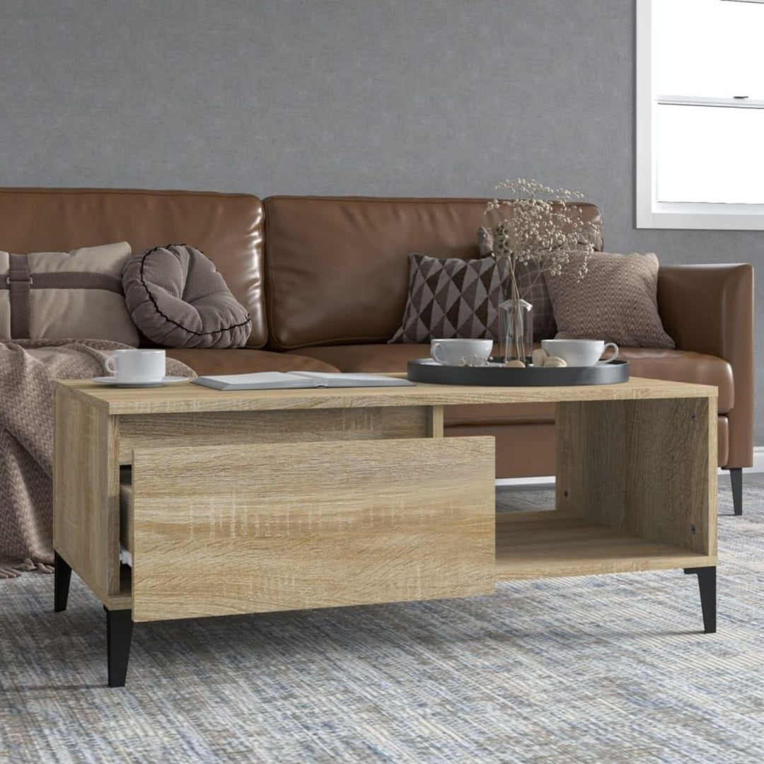 Table basse gris moderne 1 tiroir 90 x 50 x 36.5 cm