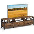 Meuble TV marron 3 etageres reglables, acier et style industriel