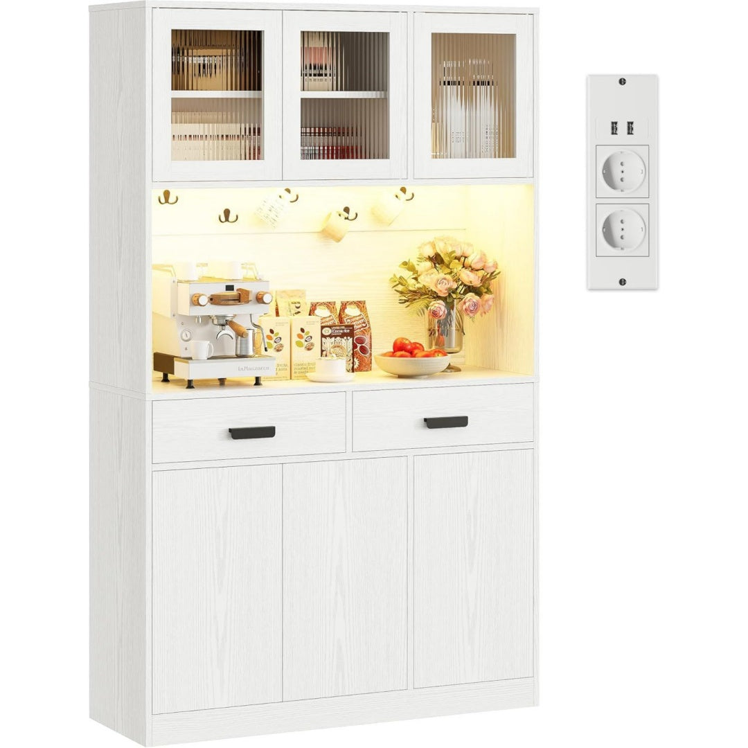 Rangement sur pied gris clair, avec prises USB ideal pour salon