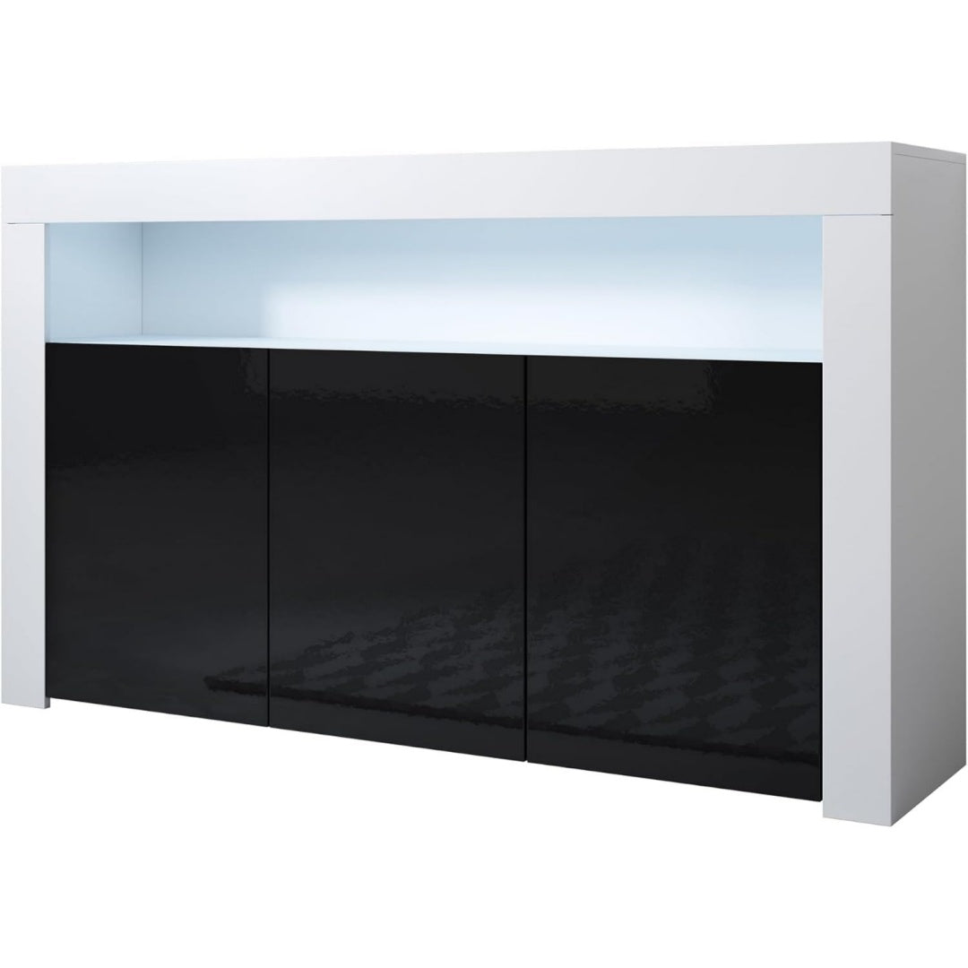 Buffet gris fonce rangement optimise 3 portes 155 x 91.5 x 37 cm