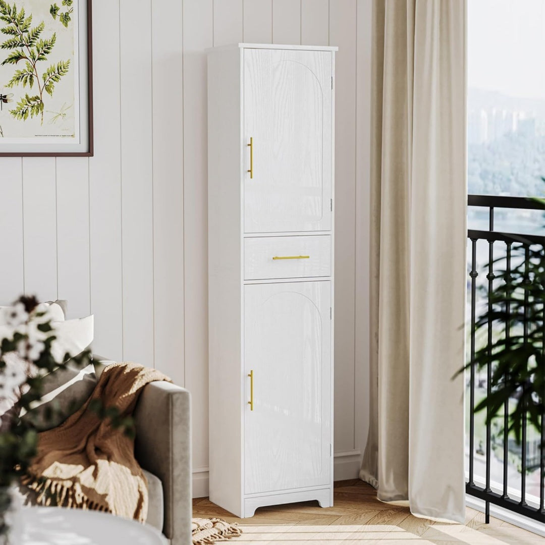 Colonne haute design epure en metal gris clair a 2 portes