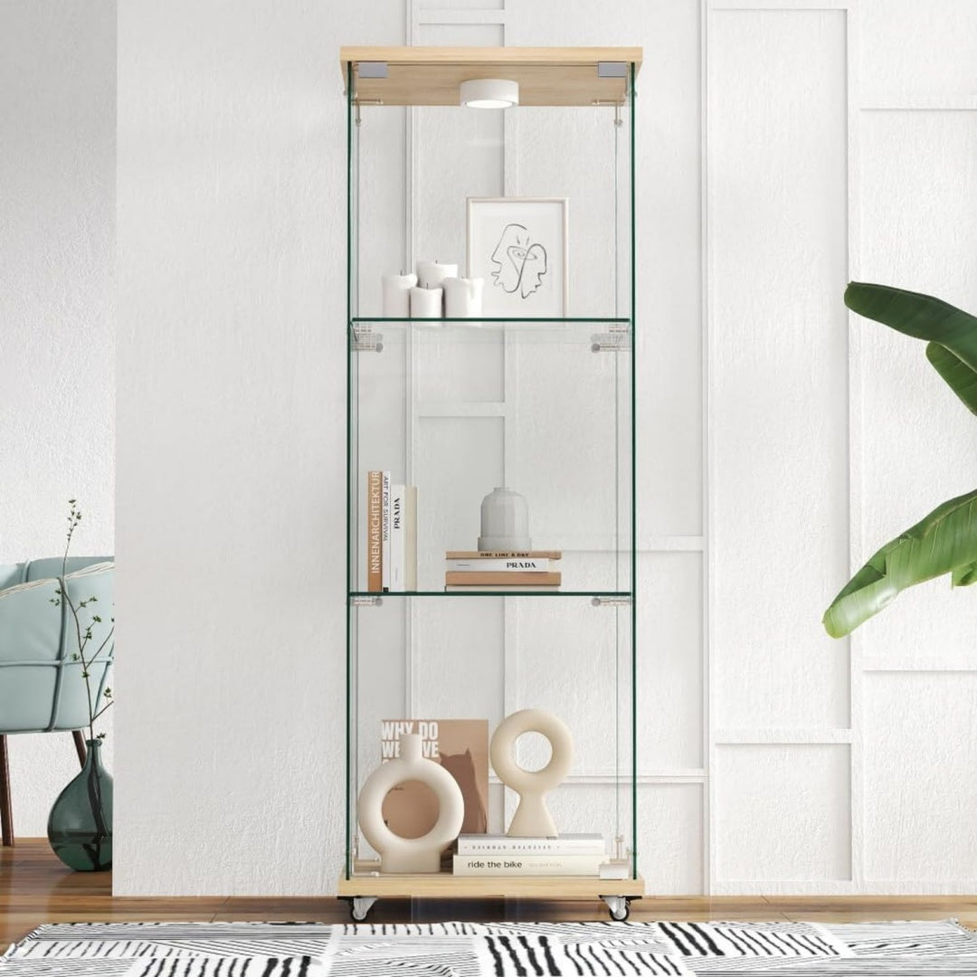 Gris clair chaleureux, vitrine dexposition en bois style moderne