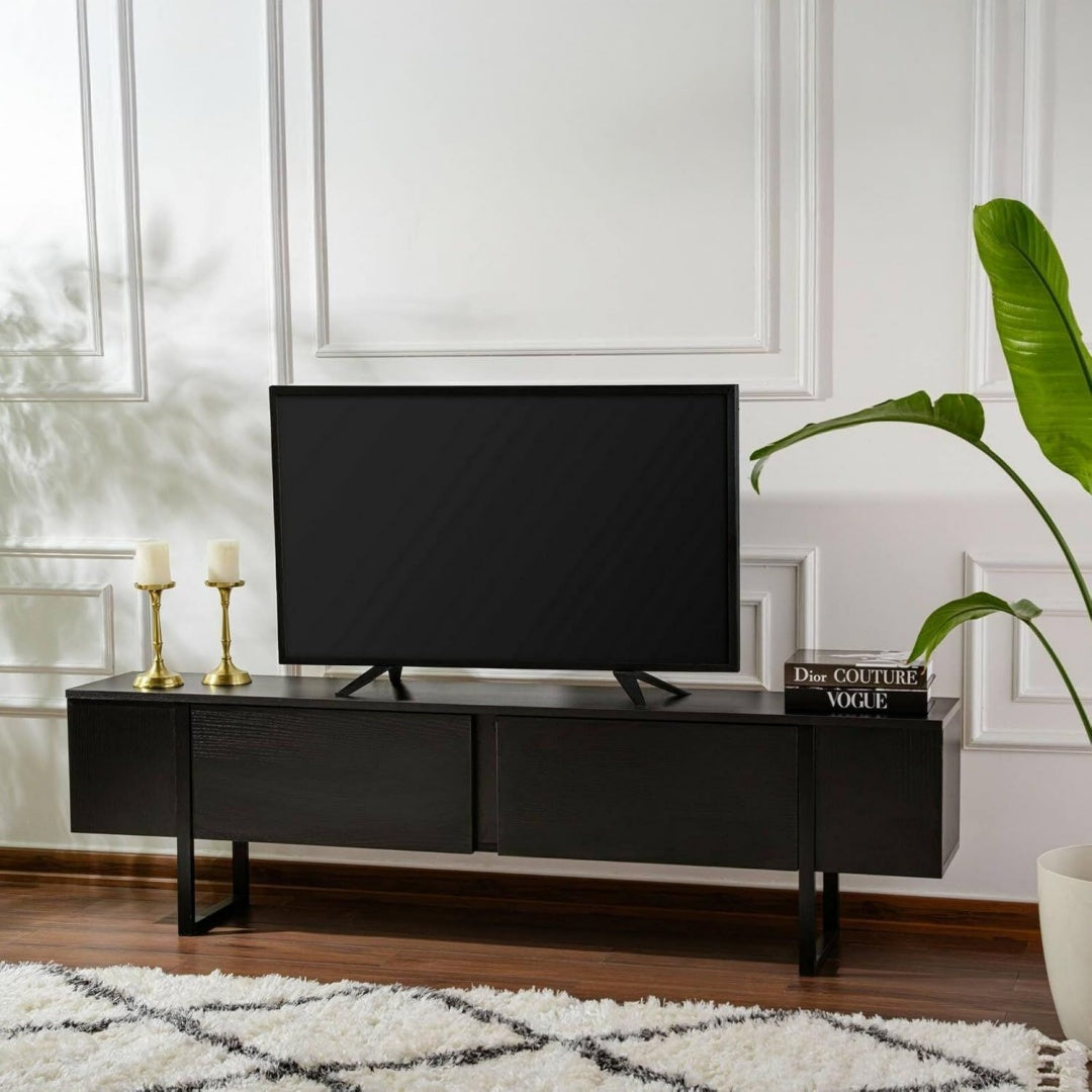 Meuble TV, gris, contemporain et rangement pratique