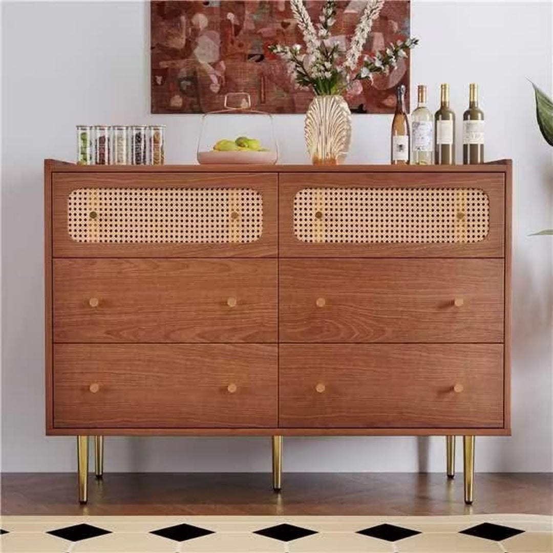 Credence en rotin marron, allure contemporaine