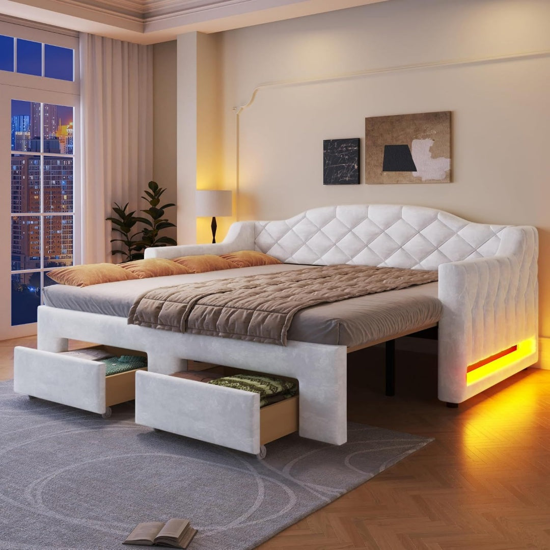 Banquette marron dote de 2 tiroirs