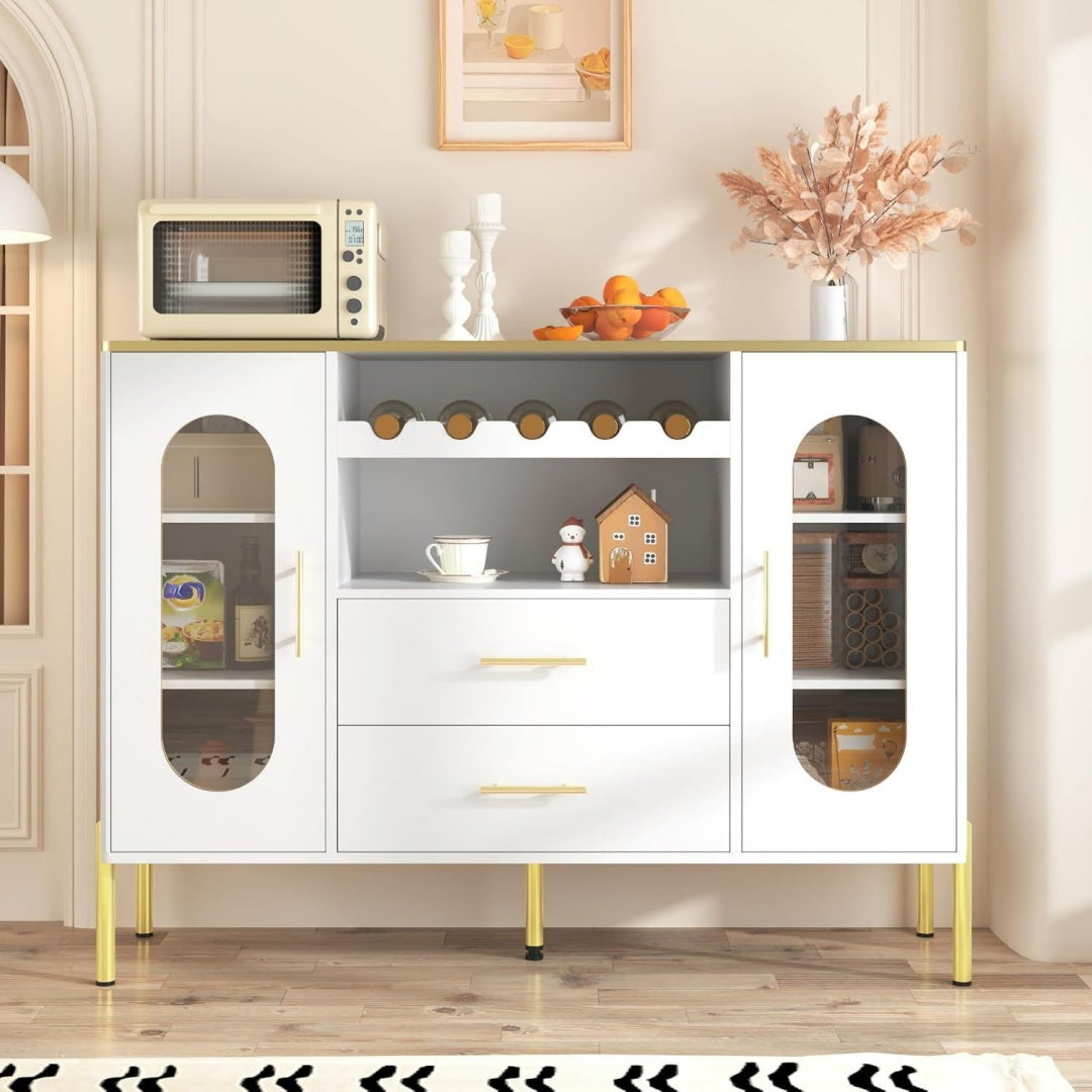 Buffet gris clair, verre, 120 x 38 x 90 cm, rangement intelligent