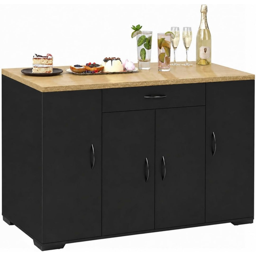 Credence noir tissu, finition design moderne, a 4 portes 1 tiroir