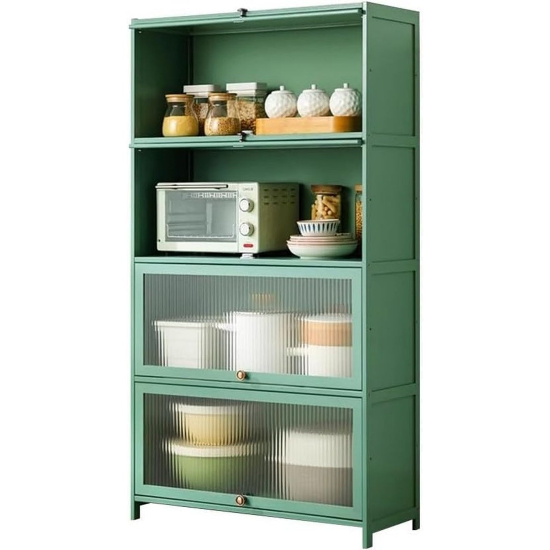 Matiere noble, meuble de rangement vert en panneau de particules